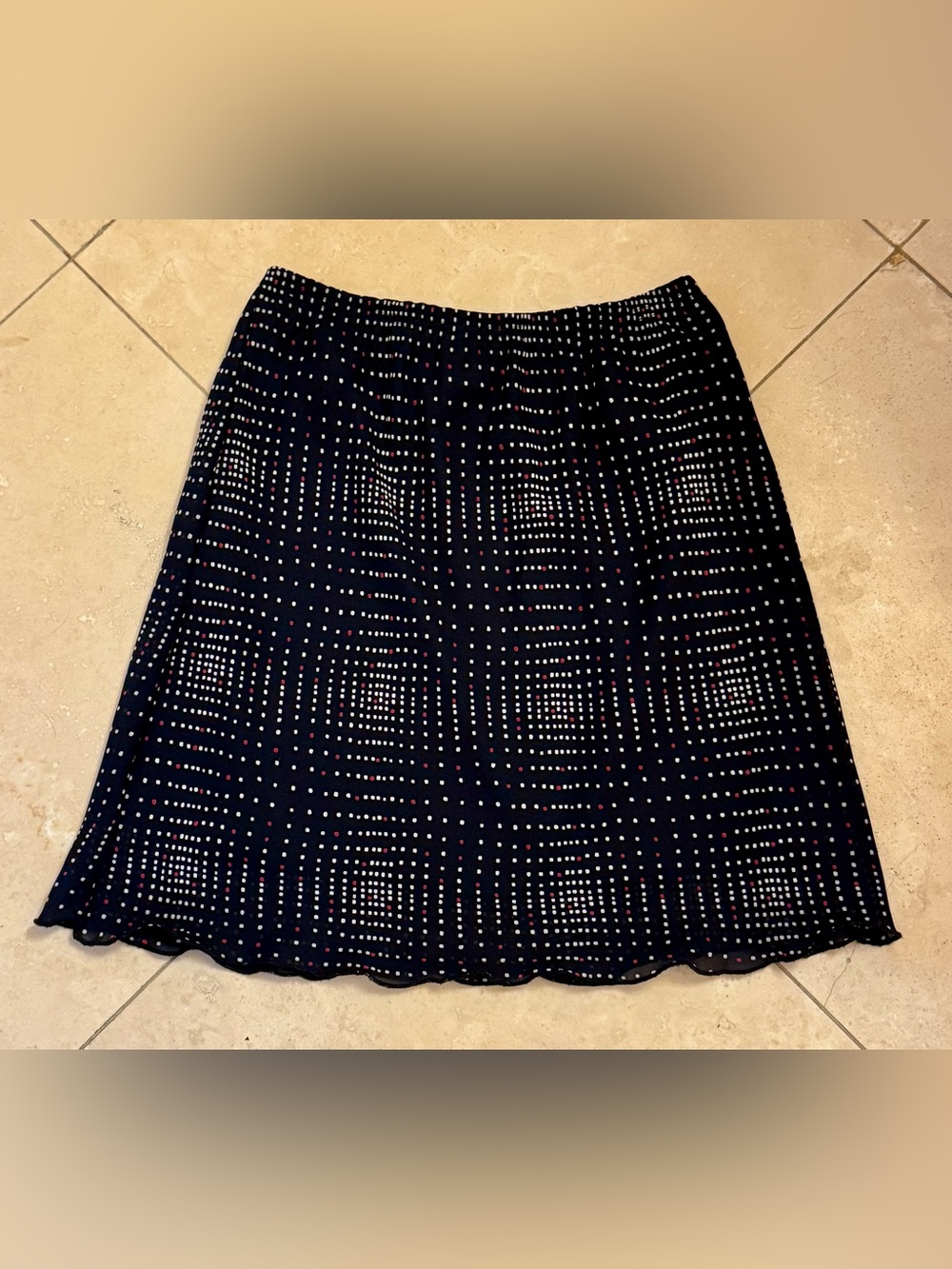 Navy Dot Print A-Line Skirt